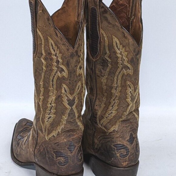 JB Dillon Embroidered Western Boots, Distressed Goat Leather Boots, Size 8D - Picture 5 of 12